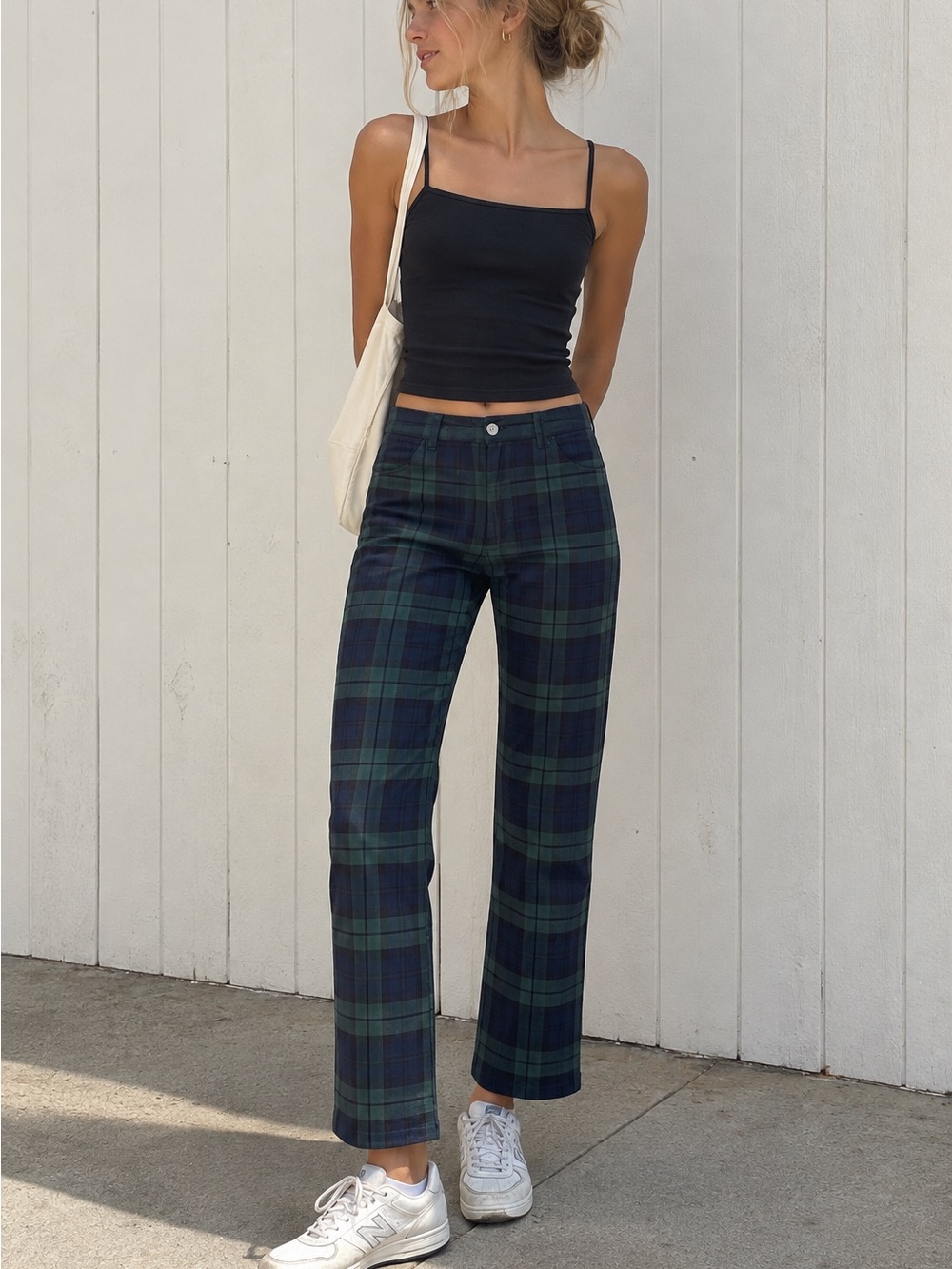 Brandy Melville Tilden Pants Navy Dark Green Plaid XS One Size